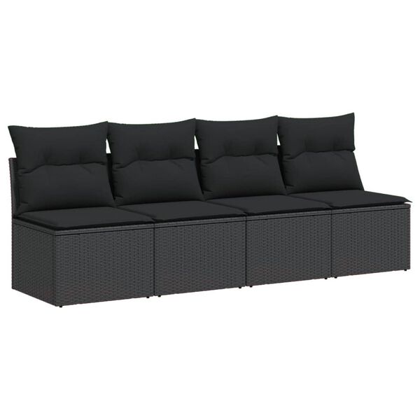 vidaXL Canap&eacute; de jardin avec coussins 4 places en polyrotin noir