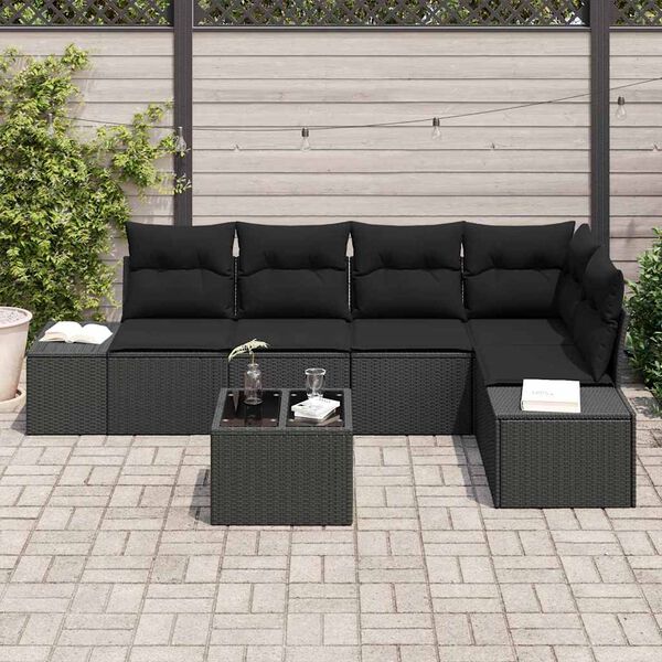 vidaXL Ensemble de canap&eacute; de jardin 6 pcs Noir polyrotin