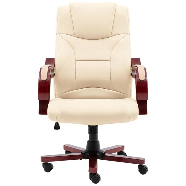 vidaXL Chaise de bureau Cr&egrave;me Cuir v&eacute;ritable