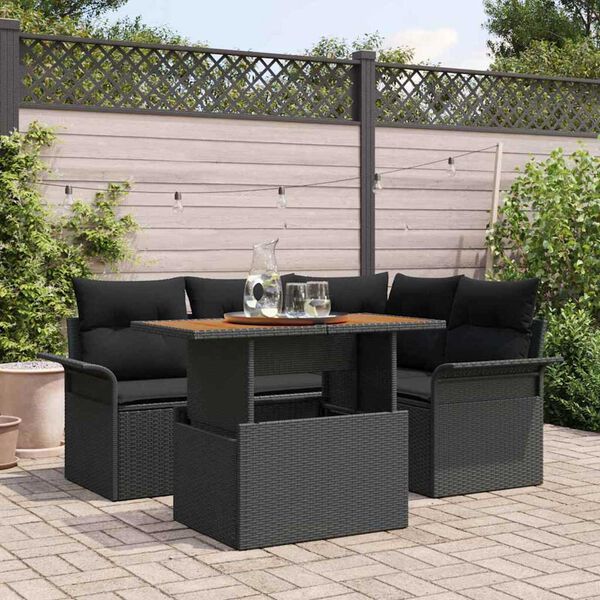 vidaXL Ensemble de canap&eacute; de jardin 5 pcs Noir Poly rotin