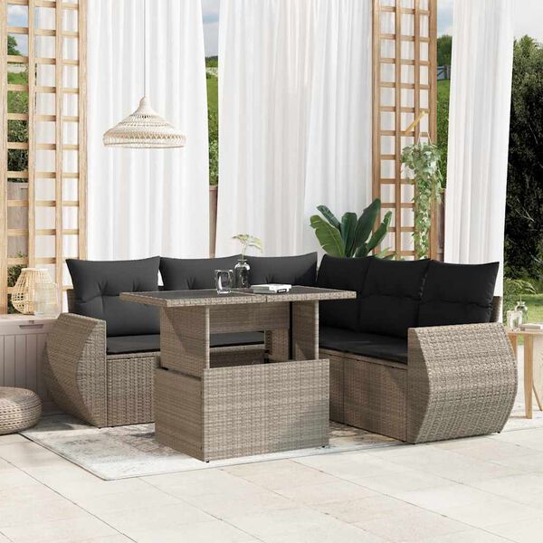 vidaXL Salon de jardin 6 pcs avec coussins gris clair r&eacute;sine tress&eacute;e