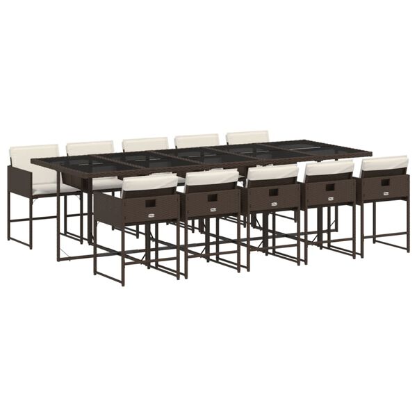 vidaXL Ensemble &agrave; manger de jardin et coussins 11 pcs marron rotin