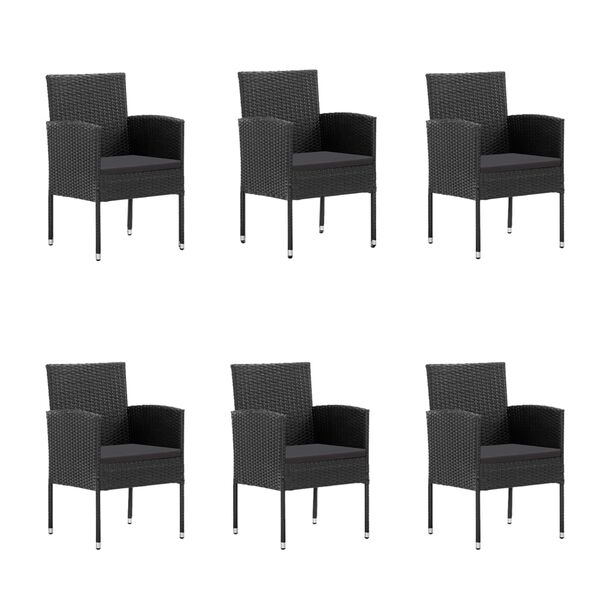 vidaXL Ensemble &agrave; manger de jardin coussins 7pcs Noir R&eacute;sine tress&eacute;e