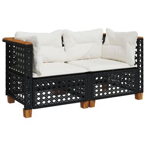 vidaXL Canap&eacute;s d'angle de jardin et coussins 2 pcs noir r&eacute;sine tress&eacute;e