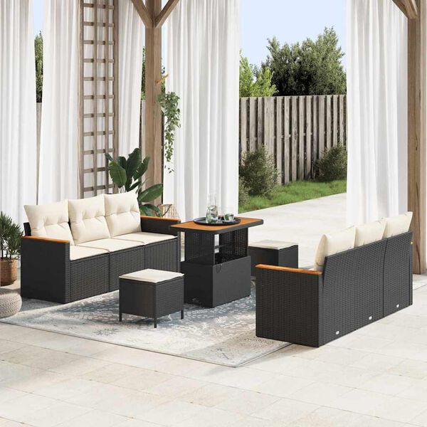 vidaXL Ensemble de canap&eacute; de jardin 9 pcs Noir polyrotin