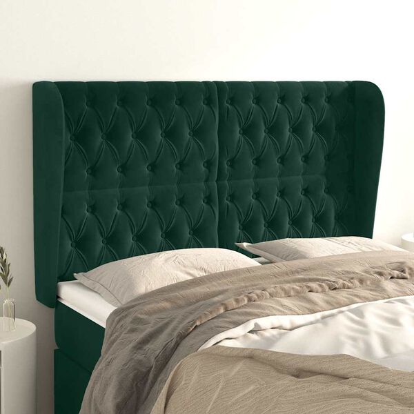 vidaXL T&ecirc;te de lit avec oreilles Vert fonc&eacute; 147x23x118/128 cm Velours