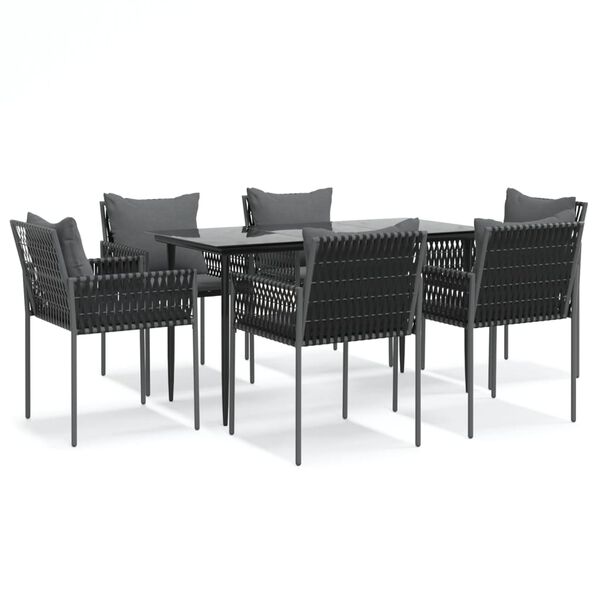 vidaXL Ensemble &agrave; manger de jardin 7 pcs coussins r&eacute;sine tress&eacute;e acier