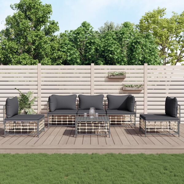 vidaXL Salon de jardin 6 pcs avec coussins anthracite résine tressée