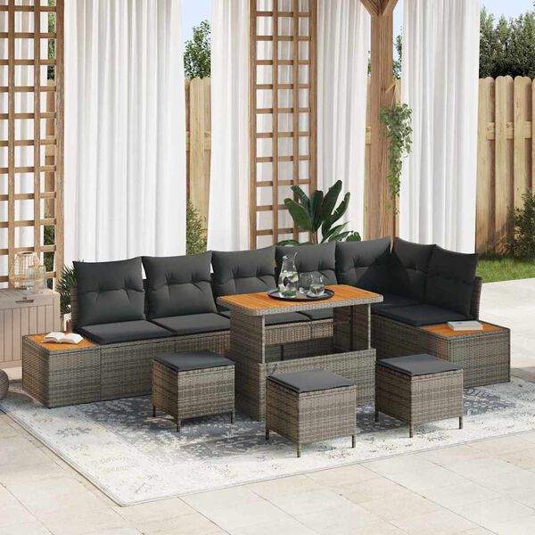vidaXL Ensemble de canap&eacute; de jardin 10 pcs Gris Poly rotin