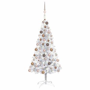 vidaXL Arbre de No&euml;l artificiel pr&eacute;-&eacute;clair&eacute;/boules argent&eacute; 120 cm PET