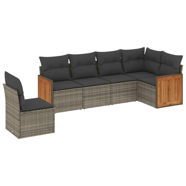vidaXL Salon de jardin 6 pcs avec coussins gris r&eacute;sine tress&eacute;e