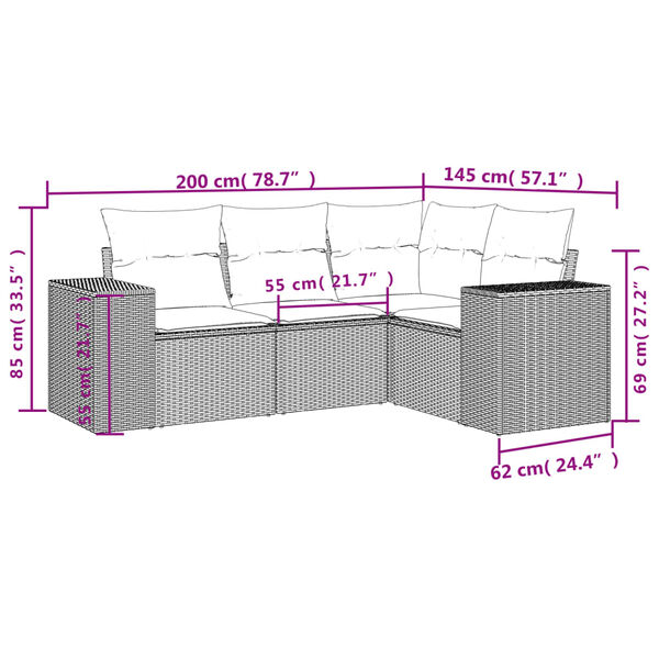 vidaXL Salon de jardin avec coussins 4 pcs beige r&eacute;sine tress&eacute;e