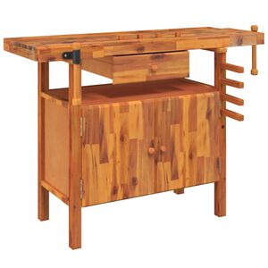 vidaXL &Eacute;tabli avec tiroir et &eacute;taux 124 x 52 x 83 cm Bois massif d'acacia