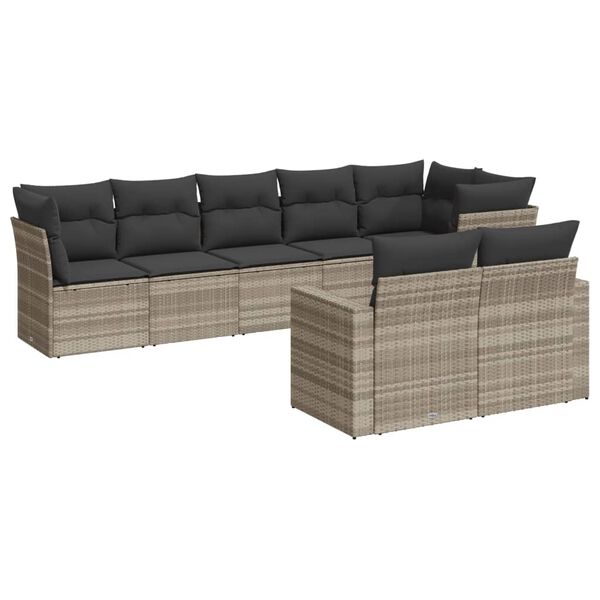 vidaXL Salon de jardin 8 pcs avec coussins gris clair r&eacute;sine tress&eacute;e