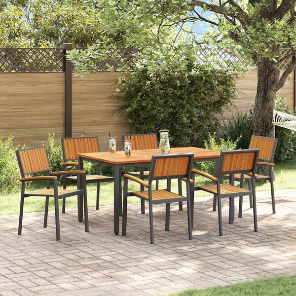 vidaXL Ensemble de salle &agrave; manger pour jardin 7 pcs Noir