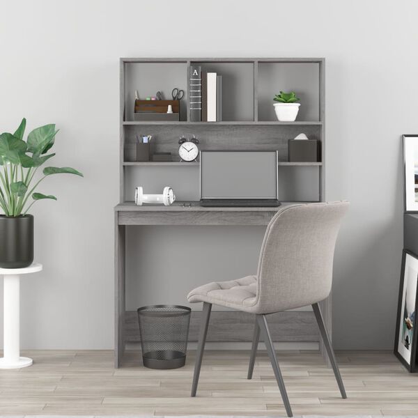 vidaXL Bureau avec &eacute;tag&egrave;res Sonoma gris 102x45x148cm Bois d'ing&eacute;nierie