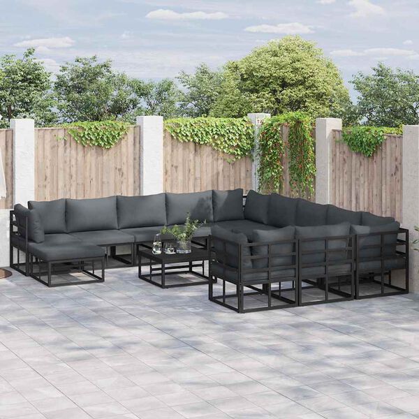 vidaXL Ensemble de canap&eacute; de jardin 13 pcs Noir Aluminium