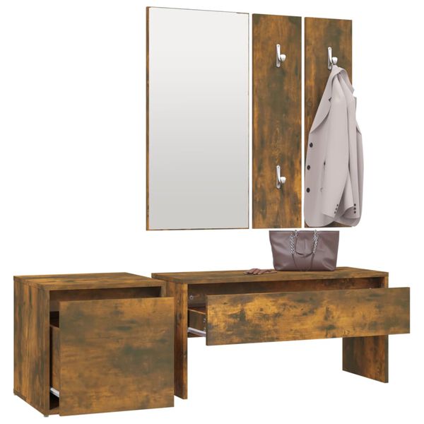 vidaXL Ensemble de meubles de couloir Ch&ecirc;ne fum&eacute; Bois d'ing&eacute;nierie