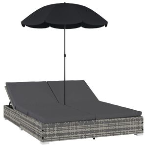 vidaXL Chaise longue d'ext&eacute;rieur avec parasol R&eacute;sine tress&eacute;e Gris