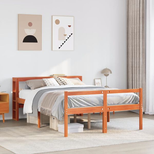 vidaXL Cadre de lit et t&ecirc;te de lit sans matelas cire marron 120x200 cm