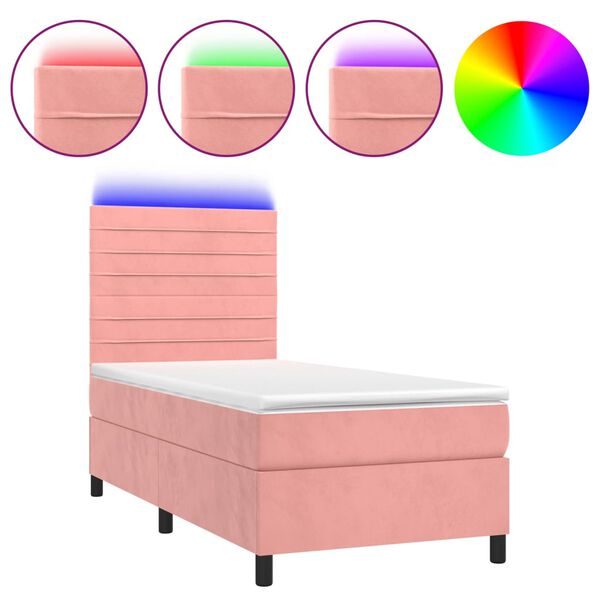 vidaXL Sommier &agrave; lattes de lit avec matelas LED Rose 90x200 cm Velours