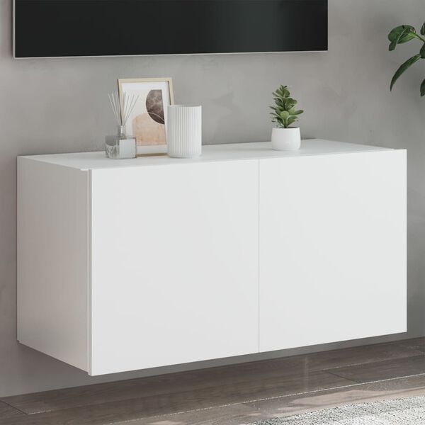 vidaXL Meuble TV mural avec lumi&egrave;res LED blanc 80x35x41 cm