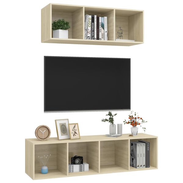 vidaXL Ensemble de meubles TV 2 pcs Ch&ecirc;ne sonoma Bois d'ing&eacute;nierie