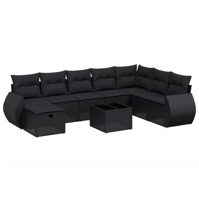 vidaXL Salon de jardin 9 pcs avec coussins noir résine tressée