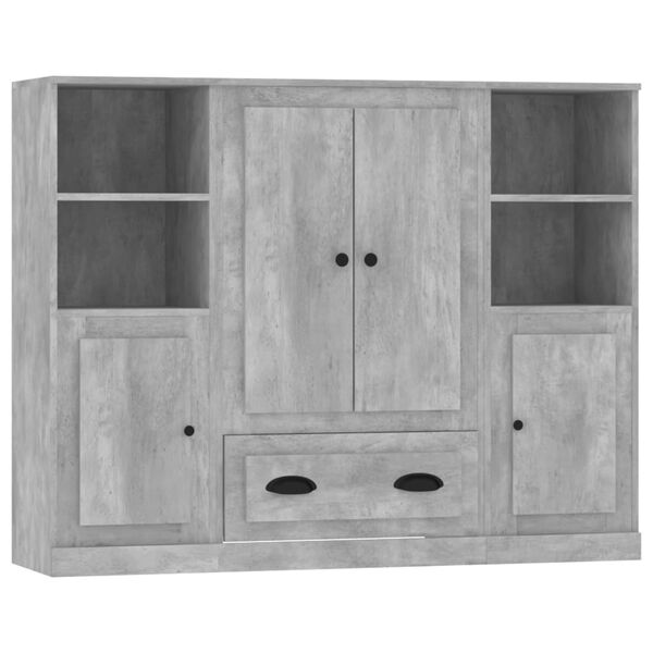 vidaXL Buffets 3 pcs gris b&eacute;ton bois d'ing&eacute;nierie
