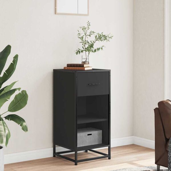 vidaXL Buffet noir 35,5x35x76 cm bois d'ing&eacute;nierie et m&eacute;tal