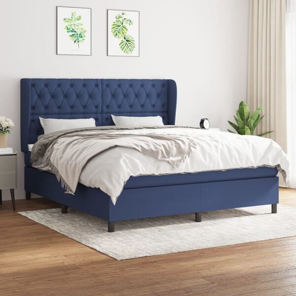 vidaXL Sommier &agrave; lattes de lit avec matelas Bleu 160x200 cm Tissu