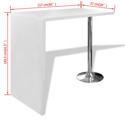 vidaXL Table de bar MDF avec 1 pied en acier Haut brillance Blanc
