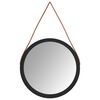vidaXL Miroir mural avec sangle Noir &Oslash; 45 cm