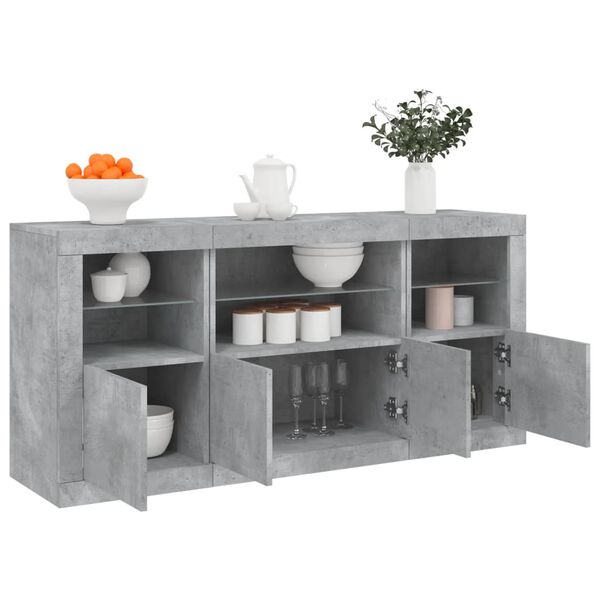 vidaXL Buffet avec lumi&egrave;res LED gris b&eacute;ton 142,5x37x67 cm