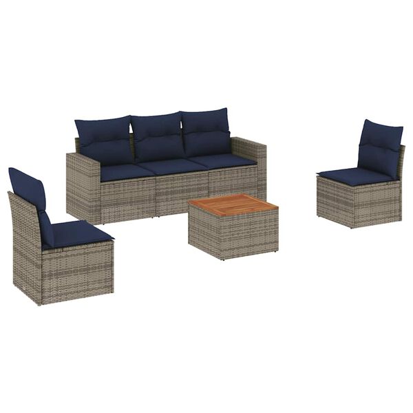 vidaXL Salon de jardin 6 pcs avec coussins gris r&eacute;sine tress&eacute;e