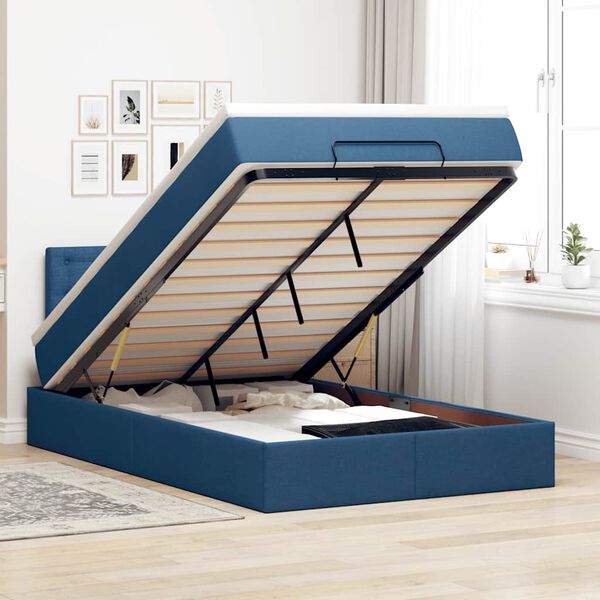 vidaXL Cadre de lit ottoman avec matelas bleu 120x190 cm tissu