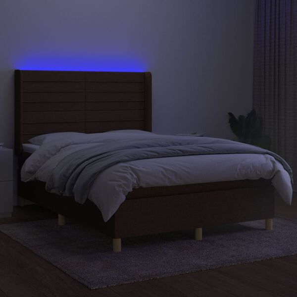 vidaXL Sommier &agrave; lattes de lit matelas et LED Marron fonc&eacute; 140x200 cm