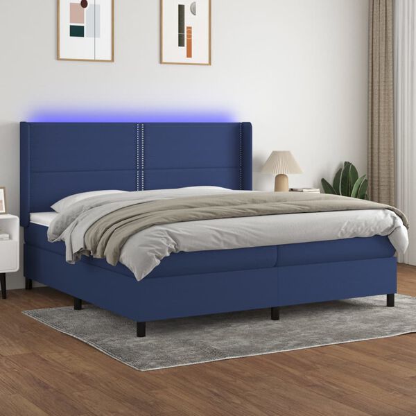 vidaXL Sommier &agrave; lattes de lit matelas LED Bleu 200x200 cm Tissu