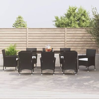 vidaXL Ensemble à manger jardin 9pcs et coussins noir résine tressée