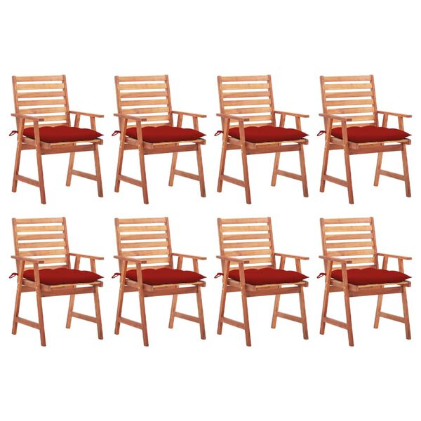 vidaXL Chaises &agrave; manger d'ext&eacute;rieur lot de 8 et coussins Acacia massif