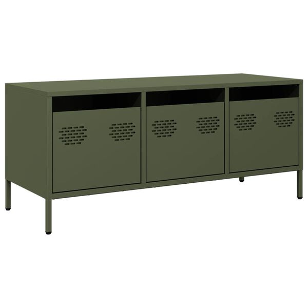 vidaXL Meuble TV vert olive 101,5x39x43,5 cm acier lamin&eacute; &agrave; froid