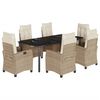vidaXL Ensemble &agrave; manger de jardin et coussins 7 pcs beige poly rotin