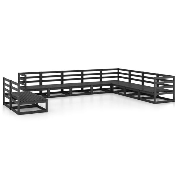 vidaXL Salon de jardin 10 pcs noir bois de pin massif