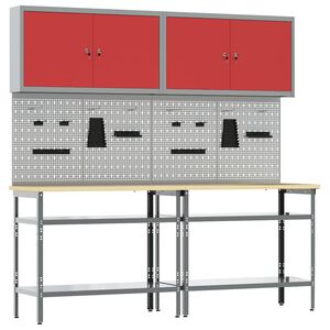vidaXL Ensemble d'&eacute;tabli 8 pc Rouge et Gris Acier enduit de poudre