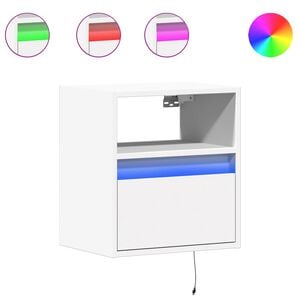 vidaXL Table de chevet murale avec lumi&egrave;res LED blanc
