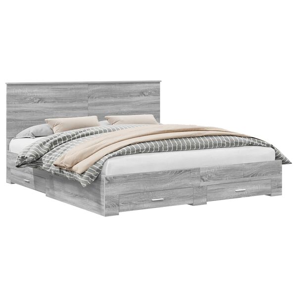 vidaXL Cadre de lit Gris Sonoma 200 x 200 cm Bois d'ing&eacute;nierie