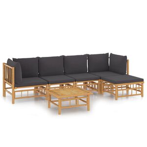 vidaXL Salon de jardin 6 pcs avec coussins gris fonc&eacute; bambou