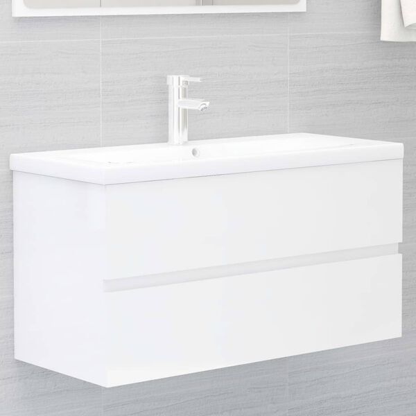 vidaXL Armoire d'&eacute;vier Blanc brillant 90x38,5x45 cm Bois d'ing&eacute;nierie
