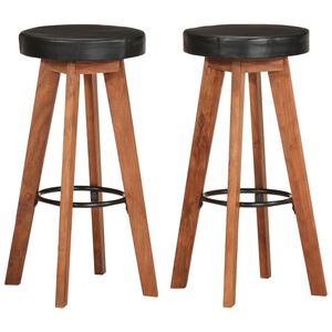 vidaXL Tabourets de bar 2 pcs Cuir v&eacute;ritable et bois d'acacia solide