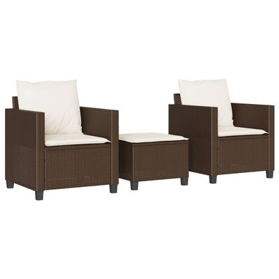 vidaXL Ensemble de bistro 3 pcs avec coussins marron résine tressée